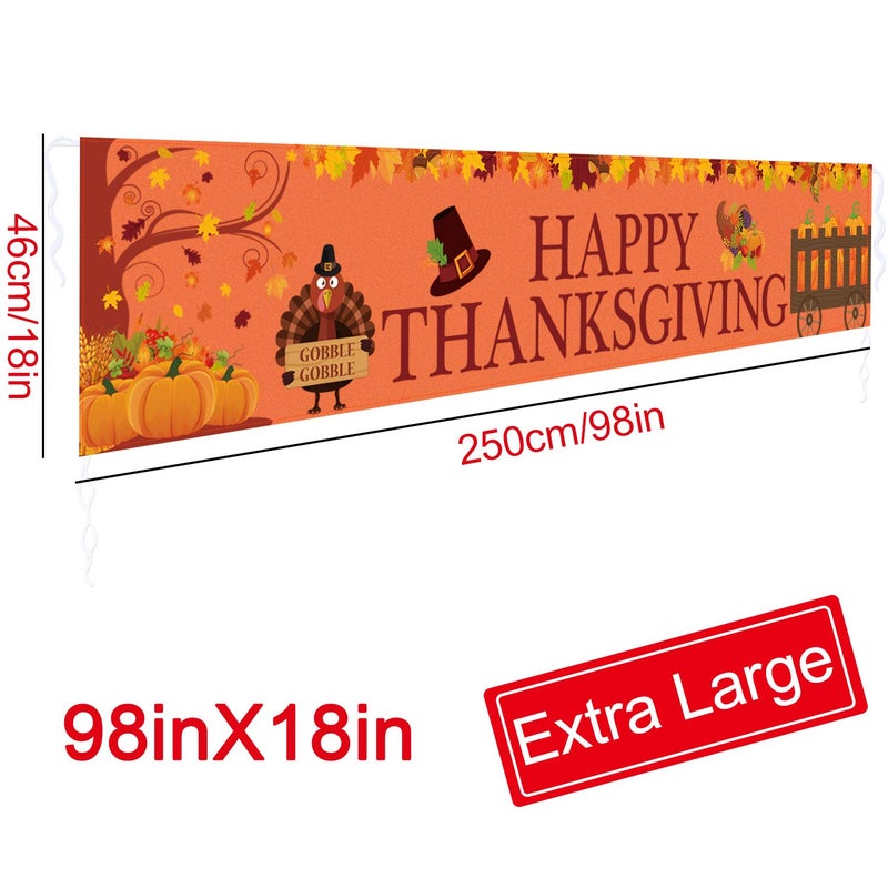 Partyprops Large Happy Thanksgiving Banner  Thanksgiving Decorations  Fall Banner  Thanksgiving Turkey Maple Leaves Pumpkin Banner  Thanksgiving Party Outdoor & Indoor Decor Supplies (8.2 x 1.5 FT) - Image 2